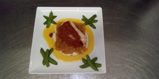 La recette du mois. Cabillaud en croûte de chorizo, riz au Safran